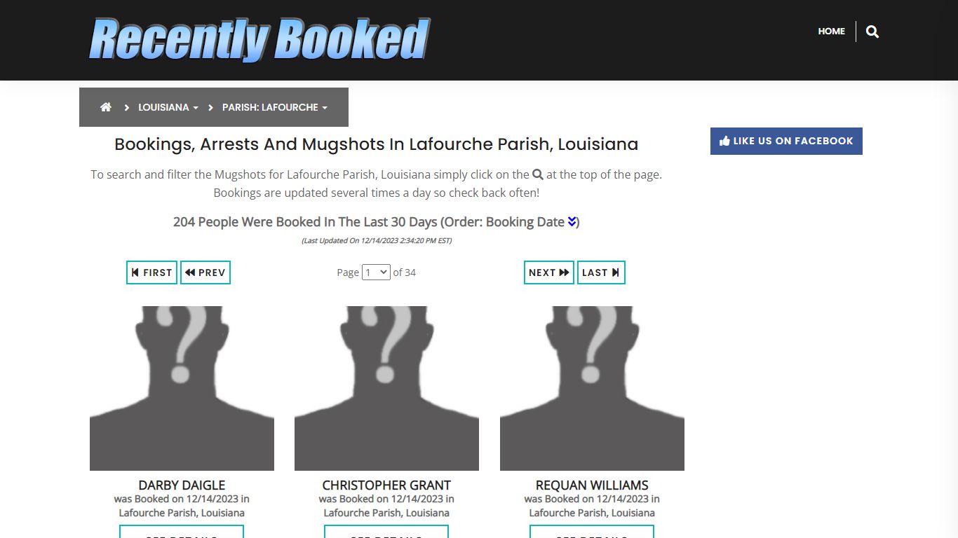 Bookings, Arrests and Mugshots in Lafourche Parish, Louisiana