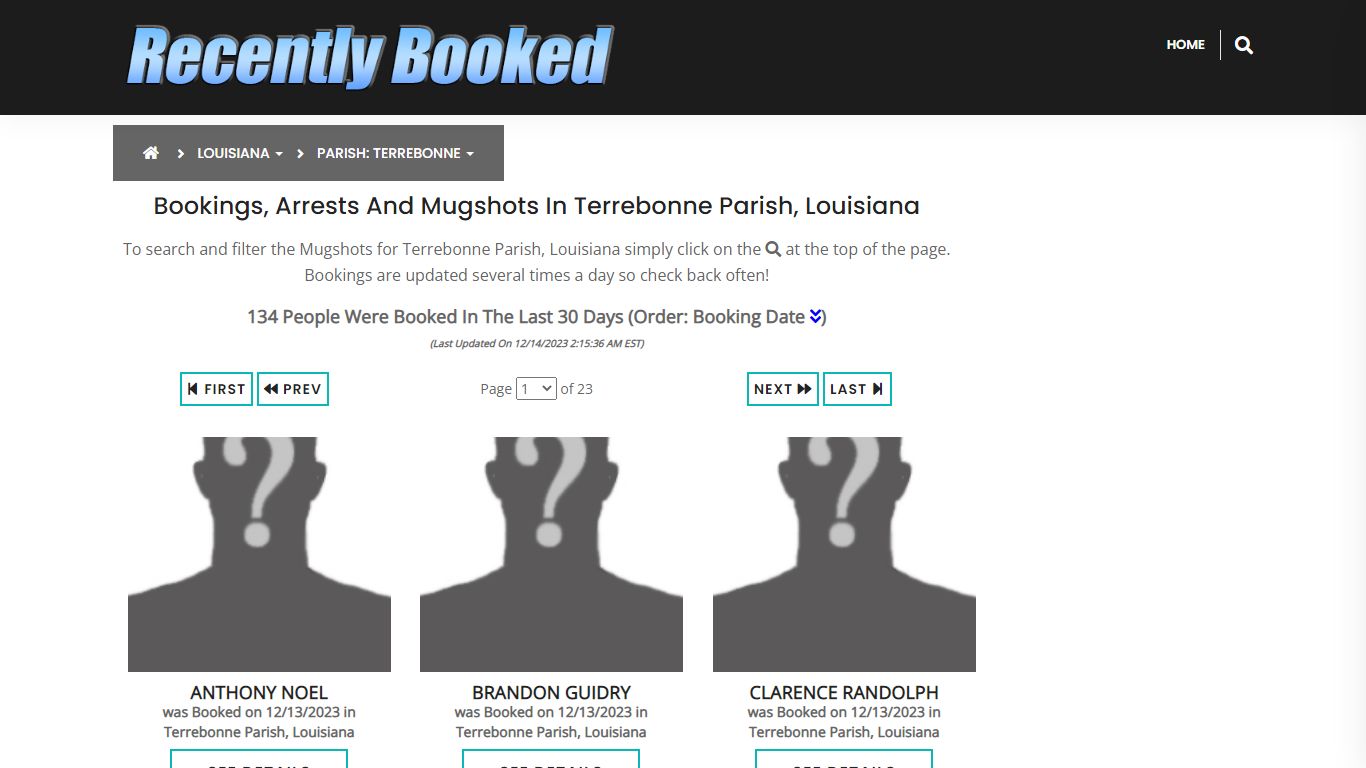 Bookings, Arrests and Mugshots in Terrebonne Parish, Louisiana