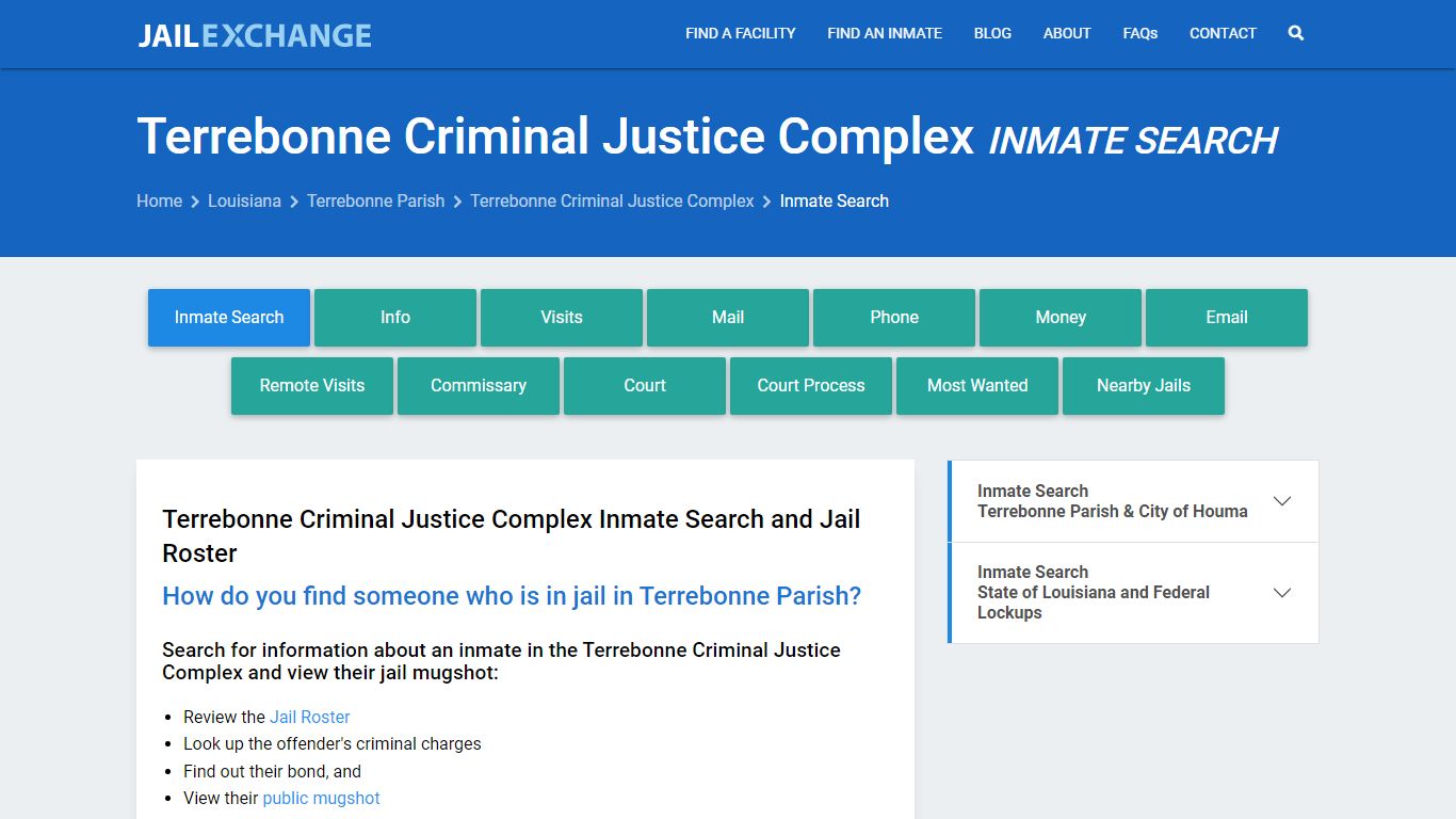 Terrebonne Criminal Justice Complex Inmate Search - Jail Exchange